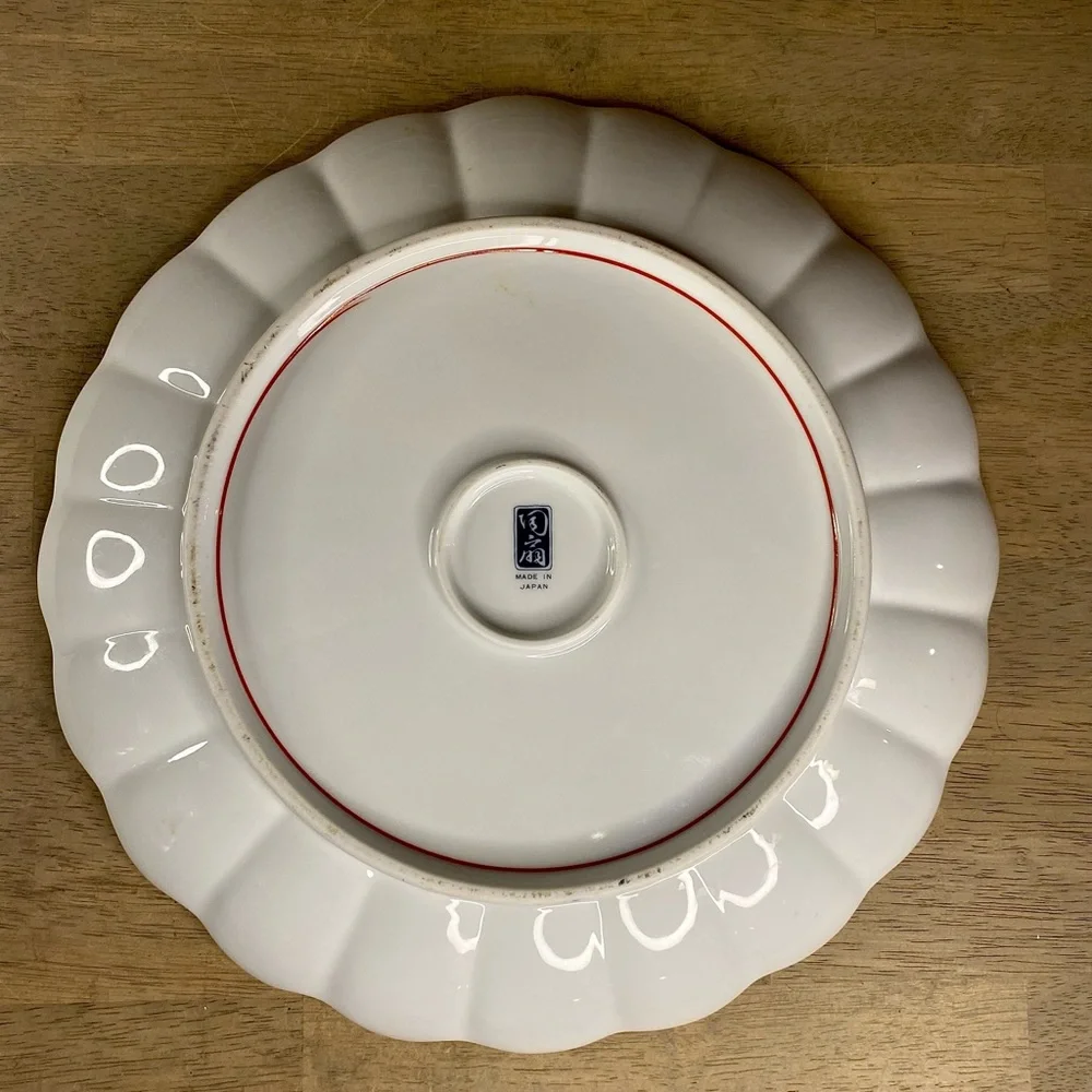Vintage Arita Imari Japan Peacock Scalloped Serving Platter‎ Plate